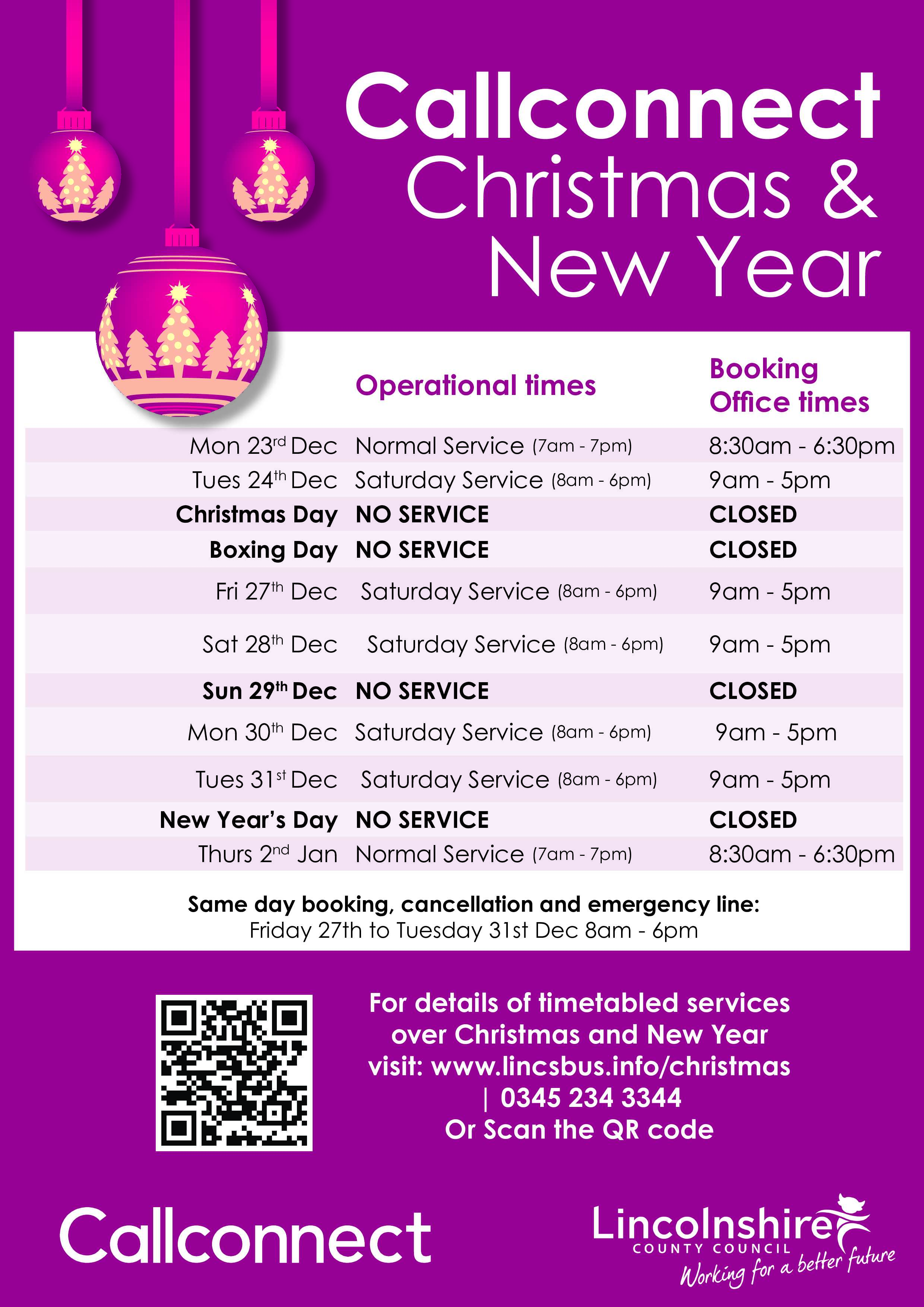 Callconnect Christmas Timetable